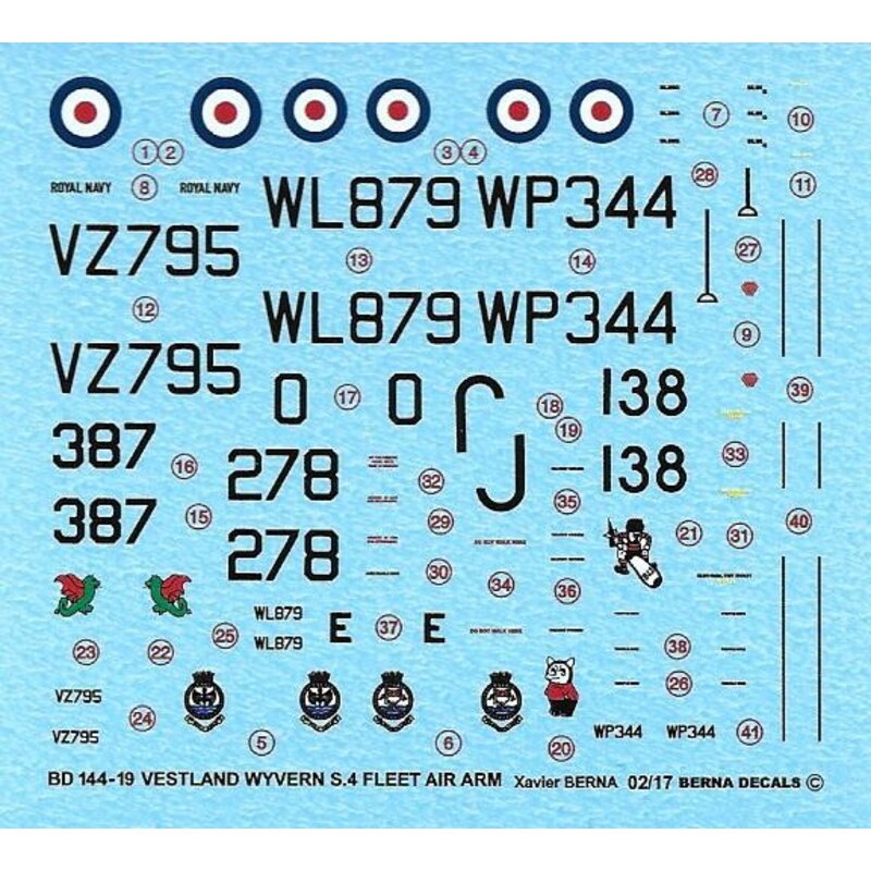 Décal Westland Wyvern S.4: N8734 - 278-813 NAS HMS Aigle 1958, N8734 - 138-827 NAS HMS Aigle 1955, N8734 - 387-831 Ark NAS royal