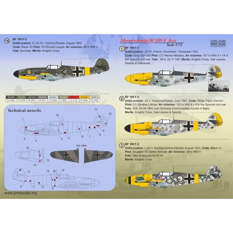 Décal Messerschmitt Bf-109F Aces