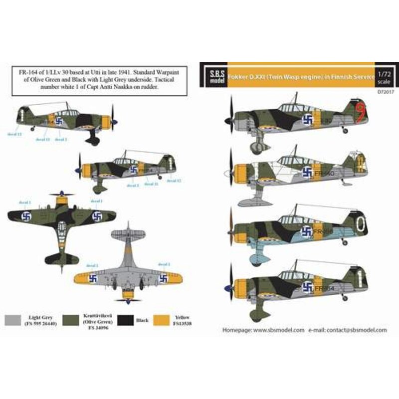 Décal Fokker D XXI. (Twin-Wasp engine) en service finlandais