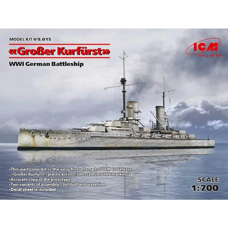 Grosser Kurfurst (full hull & waterline), WWI German Battleship &bullet; This particular kit is the very first attempt of ICM to