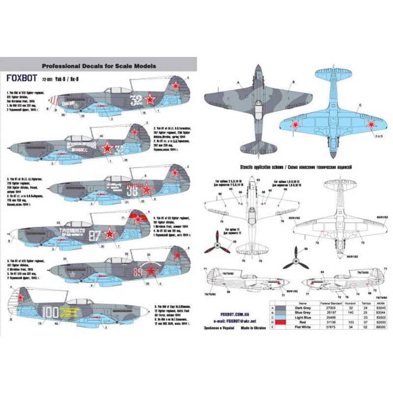 Décal Yakovlev Yak-9 pour les kits Airfix, ICM, Alanger, Dakoplast, Eastern Express