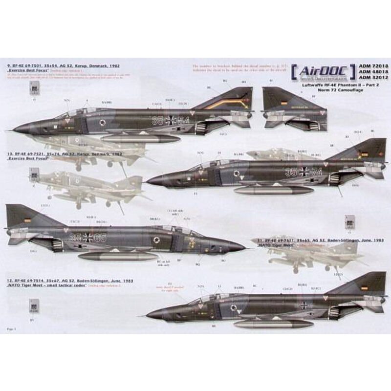 Décal McDonnell RF-4E Phantoms Luftwaffe Partie 2 Norm 72 Camouflage