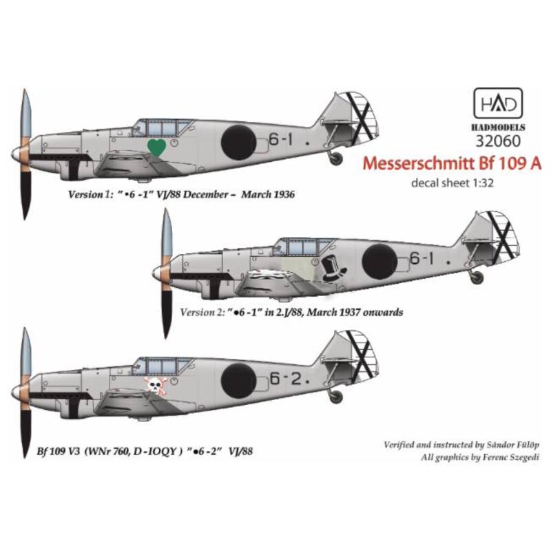 Décal Messerschmitt Bf-109A (6.1; 6.2)