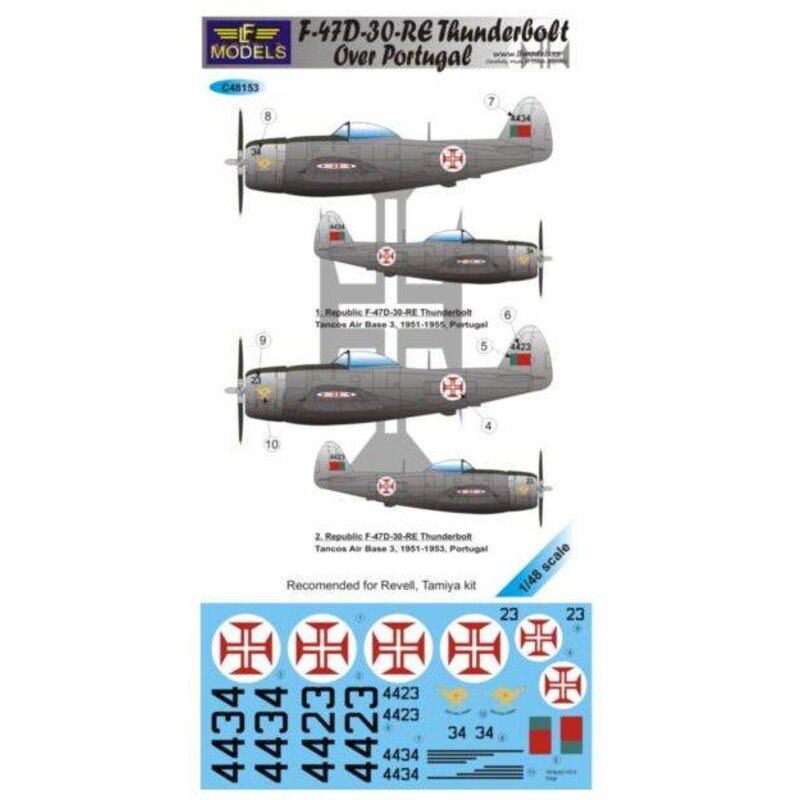 Décal République F-47D-30-RE THUNDERBOLT SUR LE PORTUGAL (2 options de décalcomanie) (conçu pour être utilisé avec les kits Reve