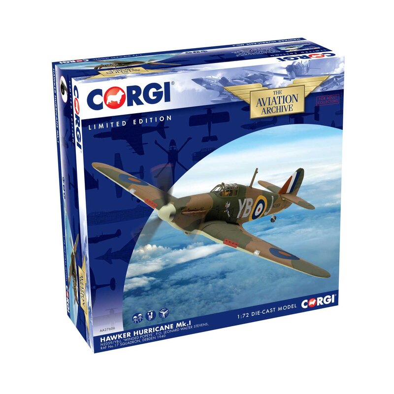 Hawker Hurricane MkI YB-J, Ailé ​​Popeye PO Leonard Walter Stevens No 17 Esc., Debden, 1940 1:72