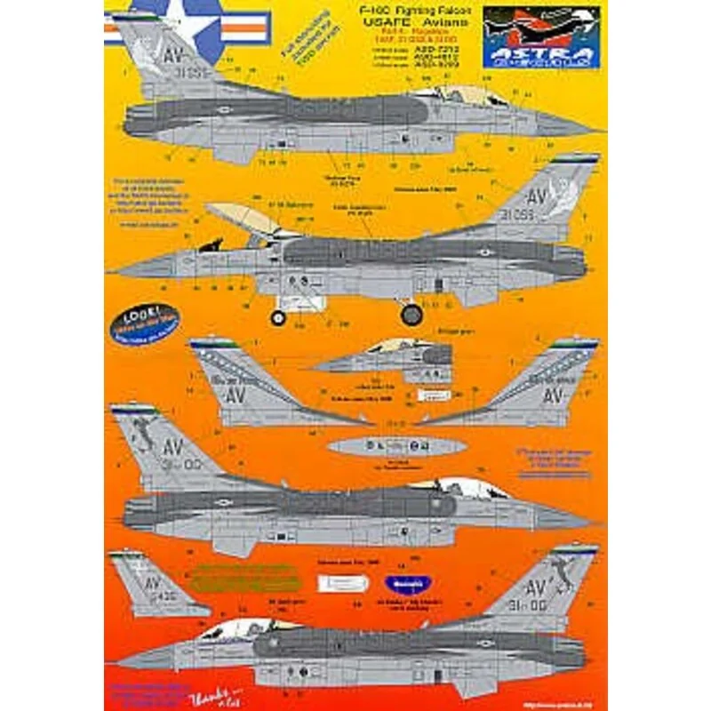 Décal Lockheed Martin F-16C Aviano. 89-201616 Air Force 87-0351 31OSS 89-2137 31 OG Flagships. All May 2000