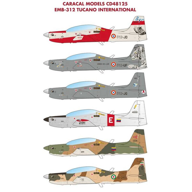Décal Embraer EMB-312 Tucano International L'EMB-312 Tucano turbopropulseur a été une histoire à succès monumentale pour l'indus