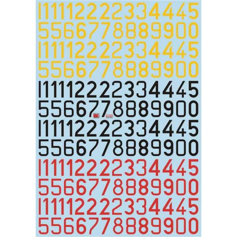 Décal Re-publié! Luftwaffe numbers in yellow, black, white and red with separate black outlines and white outlines