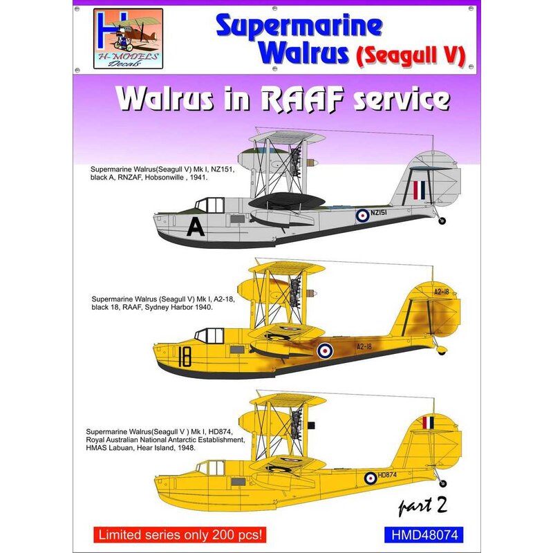 Décal Supermarine Walrus Mk.I/Mk.II/Seagull Mk.V in RAAF Service, Pt.2