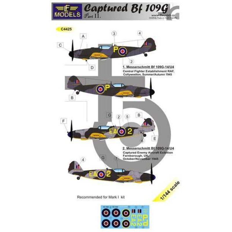 Décal Capturé Messerschmitt Bf-109G-14 partie 2 (conçu pour être utilisé avec les kits Mark I)