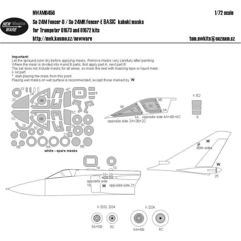 Sukhoi Su-24MR Fencer-E et Sukhoi Su-24M Fencer-D BASIC masques kabuki auvent d'avion, d'autres pièces claires, des roues et des