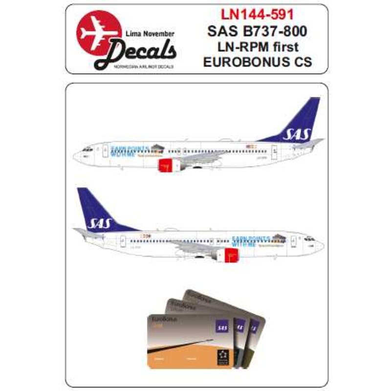 Décal SAS Boeing 737-800 LN-RPM premier Eurobonus cs pour les kits Zvezda et Revell