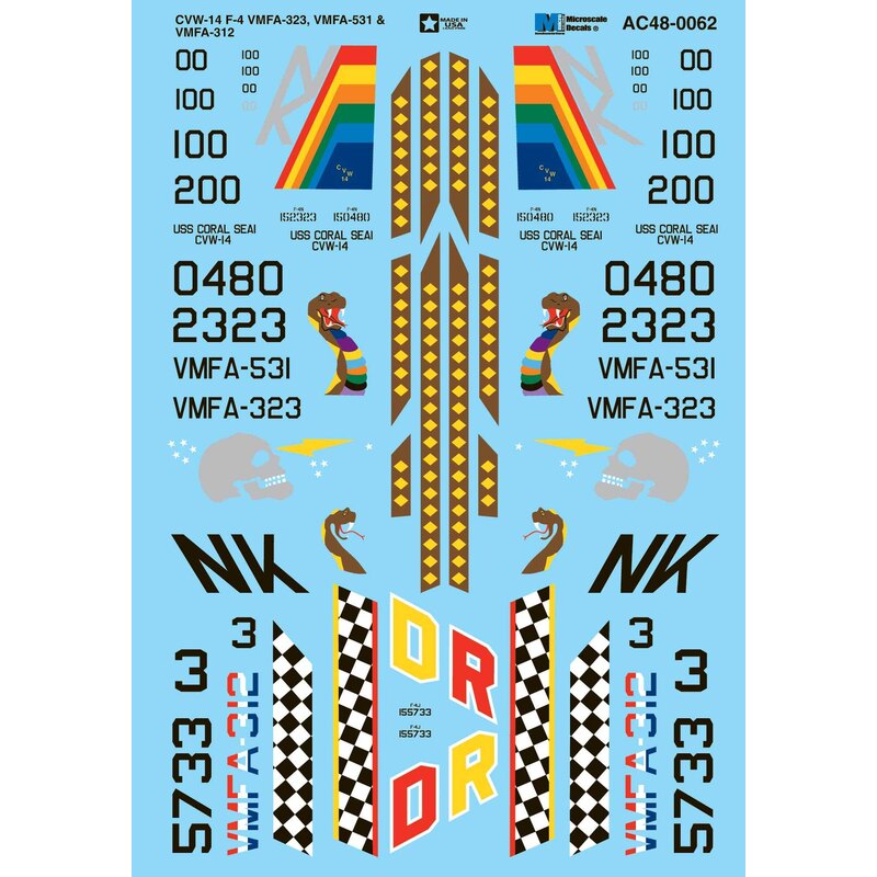 Décal CVW-14 McDonnell F-4J / F-4N Phantom II VMFA-323, VMFA-531 et VMFA-312