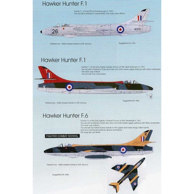 Décal RAF Hawker Hunters Pt: 1 Chasseur F.1 WT572 26 ETPS RAF Farnborough 1959 Chasseur F.1 WT694 Chef d’école de chasseur de 