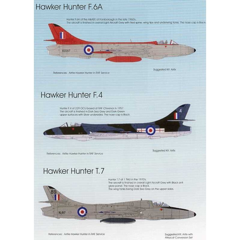 Décal RAF Hawker Hunters Pt: 2 Hunter F.6A XE587 A & AEE RAF Farnborough des années 1960 Hunter F.4 XF911 4 229 OCU RAF Chiven