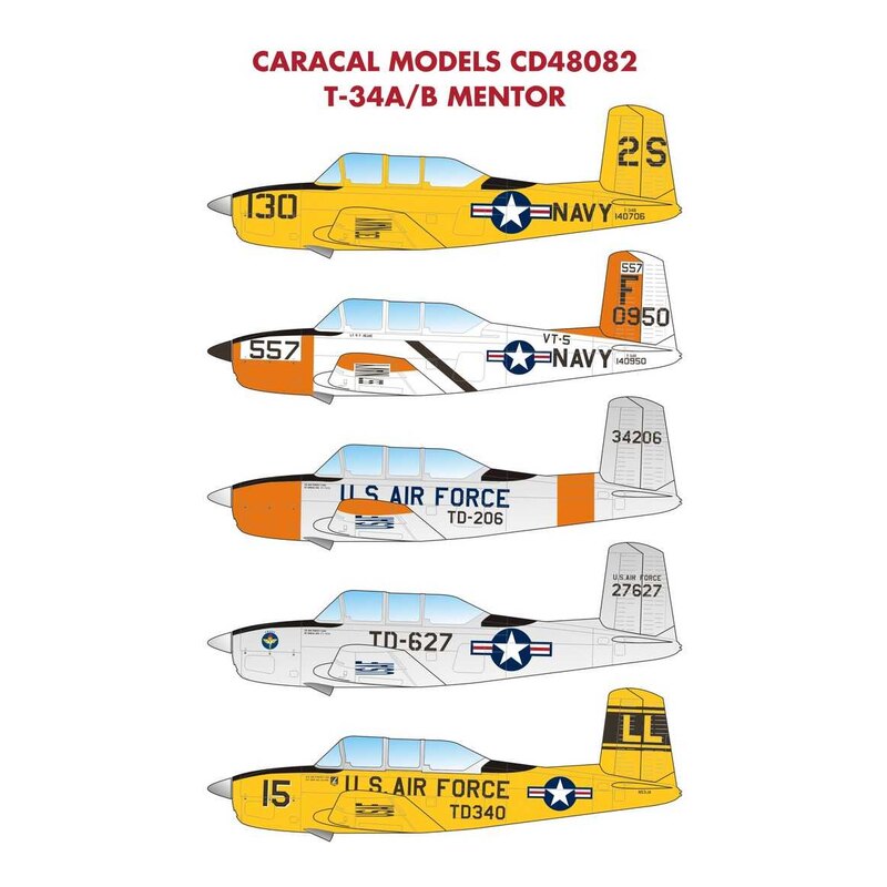 Décal Beechcraft T-34A / B Mentor - Partie 1. Options de marquage multiples pour l'entraîneur de base T-34A / B.Conçu pour le pr