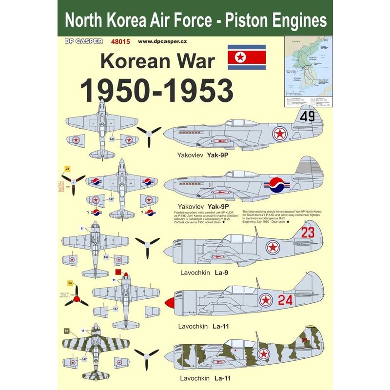 Décal Armée de l’air nord-coréenne - Avions à moteurs à piston, 1950 - 1953; Yakovlev Yak-9 / Yak-9P Yak-18 Polikarpov Po-2 L