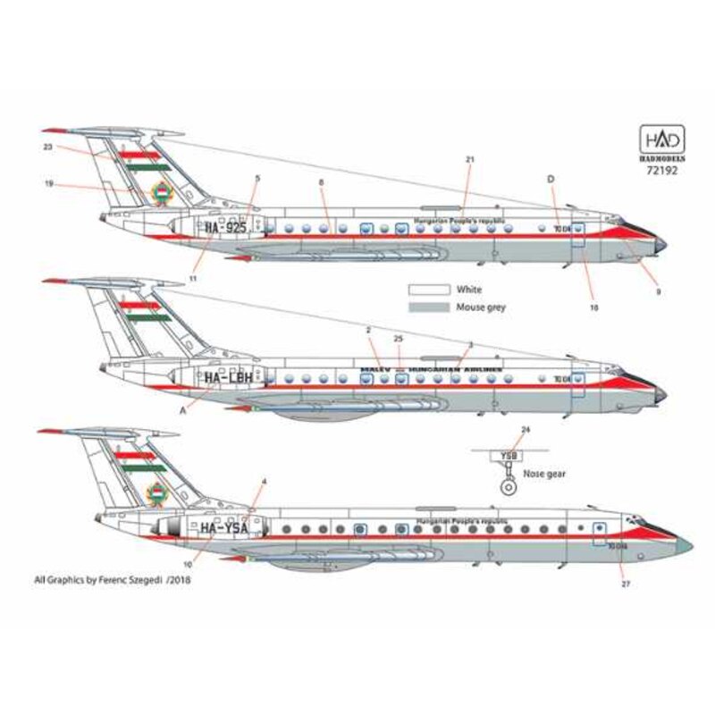 Décal Tupolev Tu-134A Kormánygép / gouvernement