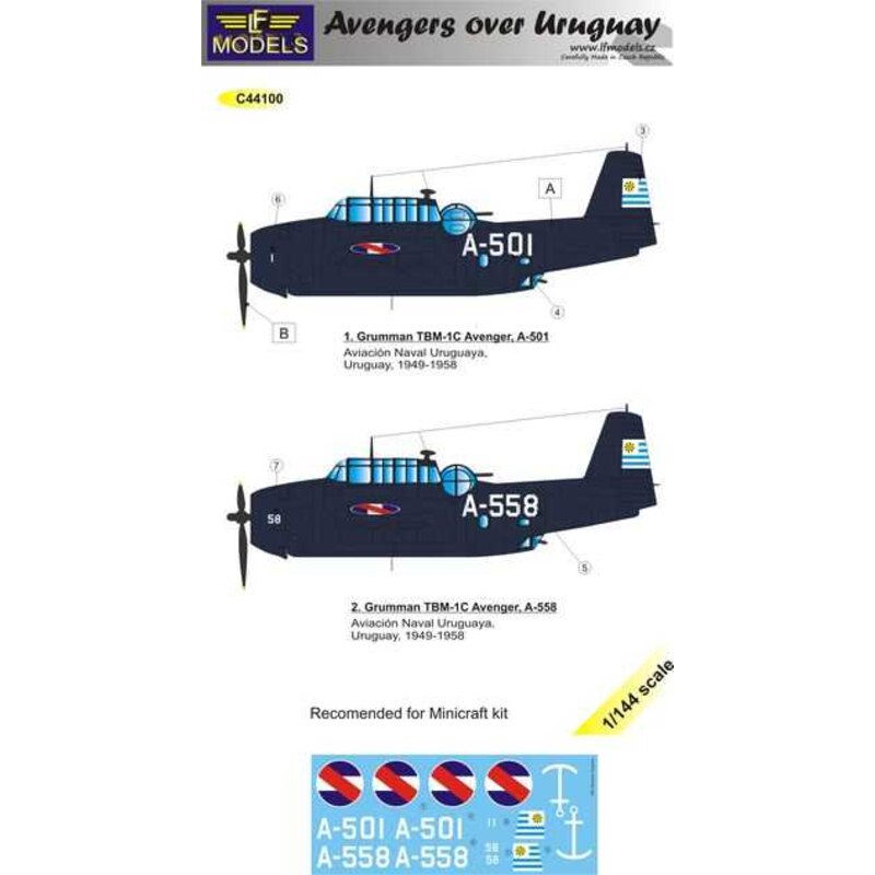 Décal Grumman TBF Avenger over Uruguay pt 2. 2 Decal option for Minicraft kit.