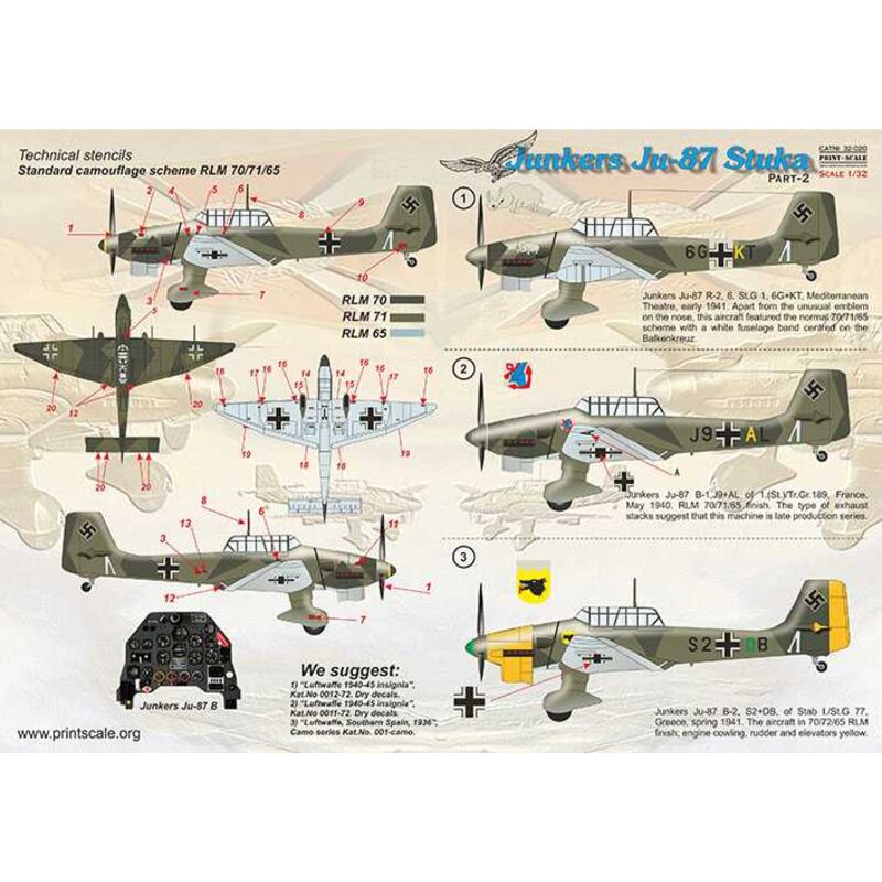 Décal Junkers Ju-87 'Stuka' Part 21. Junkers Ju-87R-2, 6. St.G 1, 6G+KT, Mediterranean. Theatre, early 1941. Apart from the unus