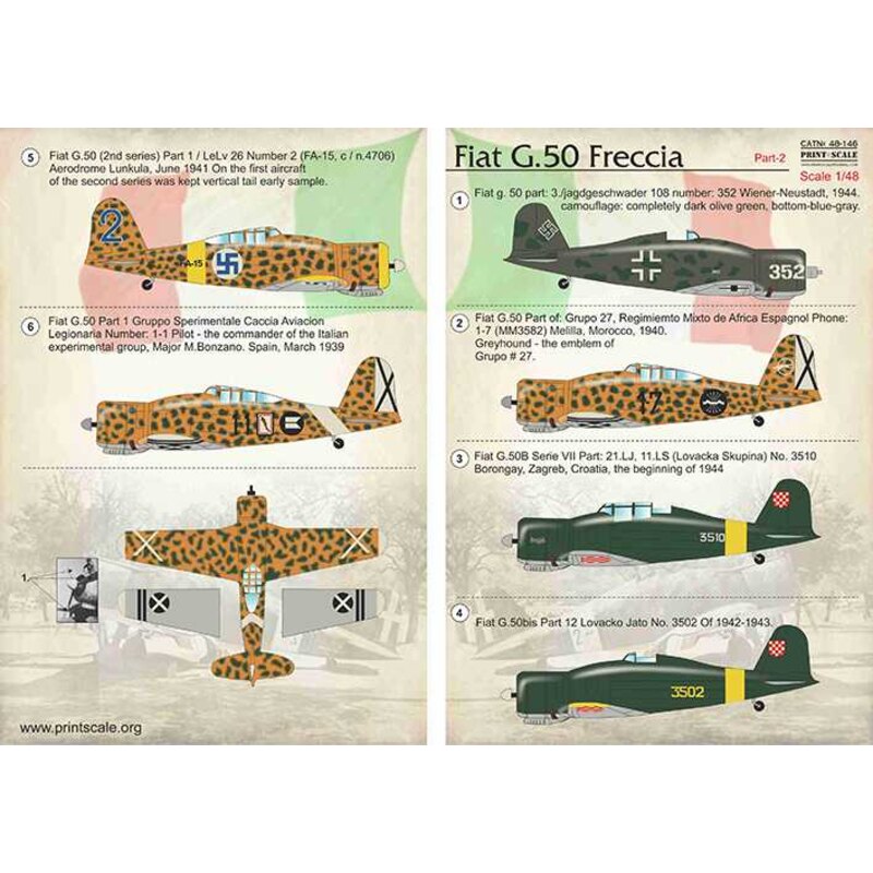 Décal Fiat G.50 Freccia Part-2 1. Fiat g. 50 part: 3./jagdgeschwader 108 number: 352 Wiener-Neustadt, 1944. Camouflage: complete