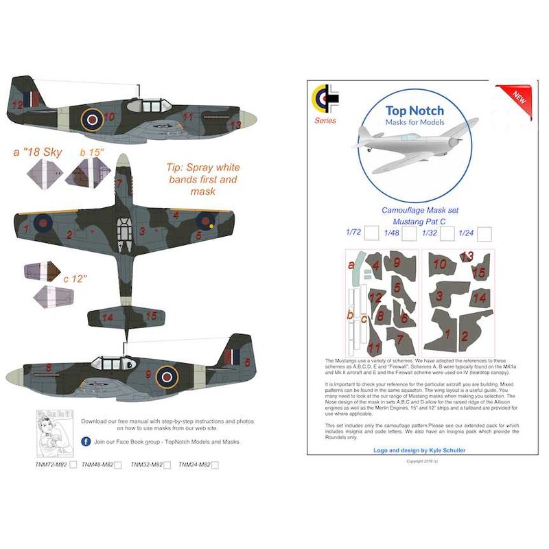 North-American P-51B Mustang Pattern C camouflage pattern paint mask (designed to be used with Academy, Accurate Miniatures, ICM