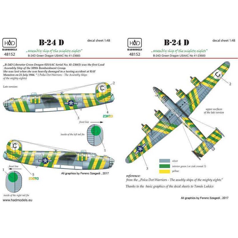 Décal Consolidated B-24D Liberator 'Green Dragon' USAAF