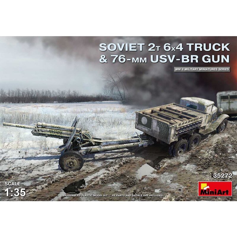 CAMION SOVIET 2T 6X4 ET MODÈLE DÉTAILLÉ GUNHIGHT DE 76 mm USV-BR, TOUTES LES CHAPEAUX PEUVENT ÊTRE POSÉES OU OUVERTES OU FERMÉES