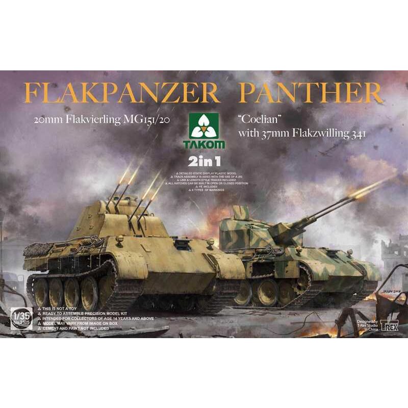 Flakpanzer Panther 2 in 1WWII Canon antiaérien autopropulsé allemand avec coelian 37mm Flakzwilling 341 & 20mm Flakvierling MG15