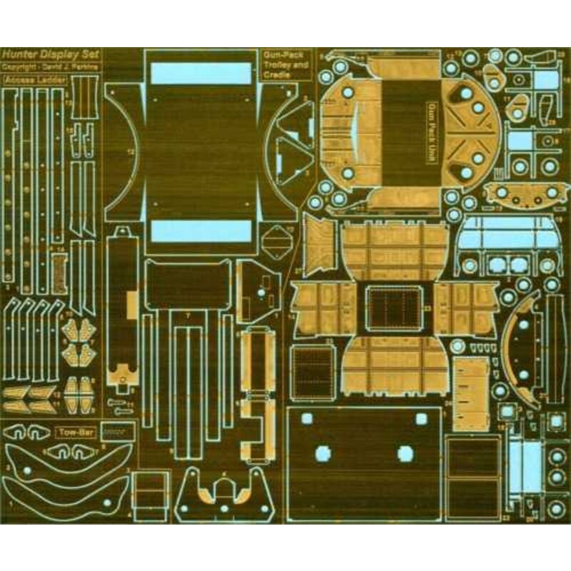 Kit le diorama pour Hawker Hunter RAF. Tow - Pack de barre/échelle/canon + chariot (pour maquettes Revell)