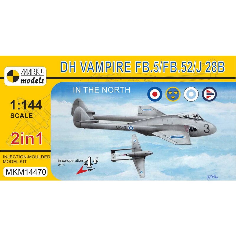 De Havilland Vampire FB.5 / FB.52 / J 28B Au Nord (2 en 1 2 kits en 1 boîte) (RAuxAF, AF suédois, AF finlandais, AF norvégien)