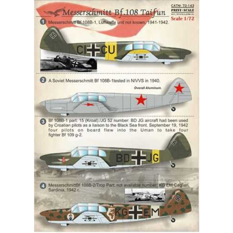 Décal Messerschmitt Bf.108 Taifun1. Messerschmitt Bf.108B-CI + 1 CU, Luftwaffe unité ne sait 1941-1942 & # 1075 à 0,2. Un Messer