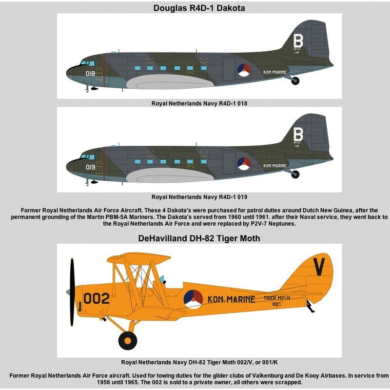 Décal Royal Netherlands Navy Pt 1 (8) North American B-25D Mitchell 1-21 1-18 18-3 13-1 2-2 ex RAF 320 Dutch Sqn 1946-7 R4D-1 Da