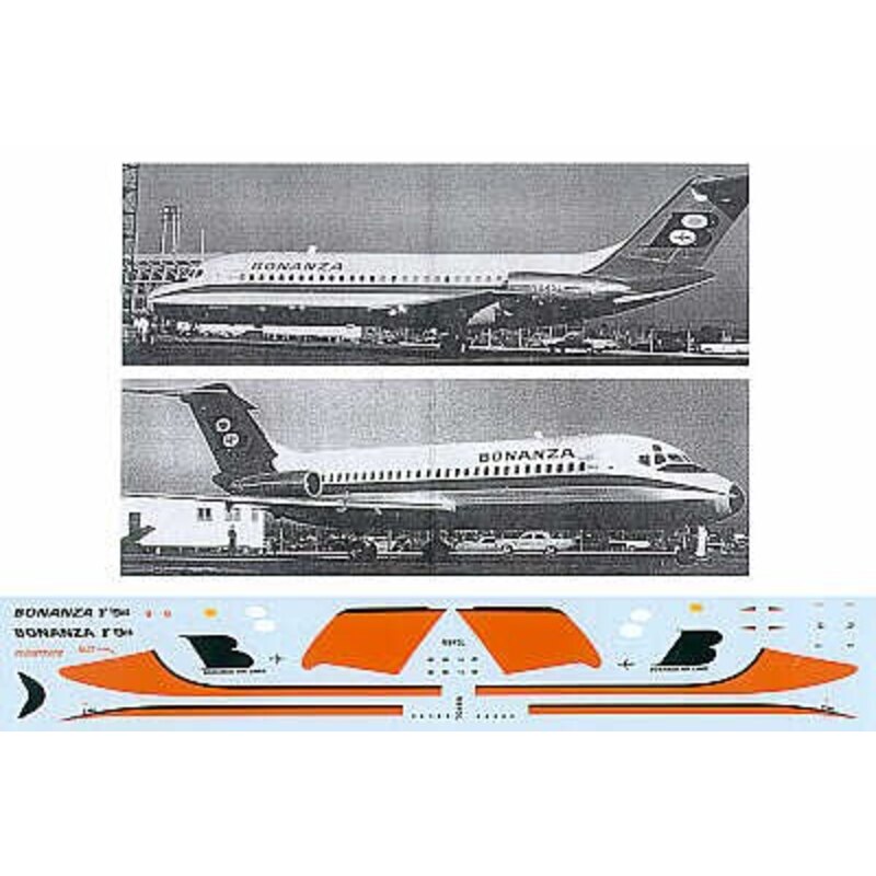 Décal Douglas DC-9-10 BONANZA Air Lines Fun Jet N945L. Orange/black cheat line