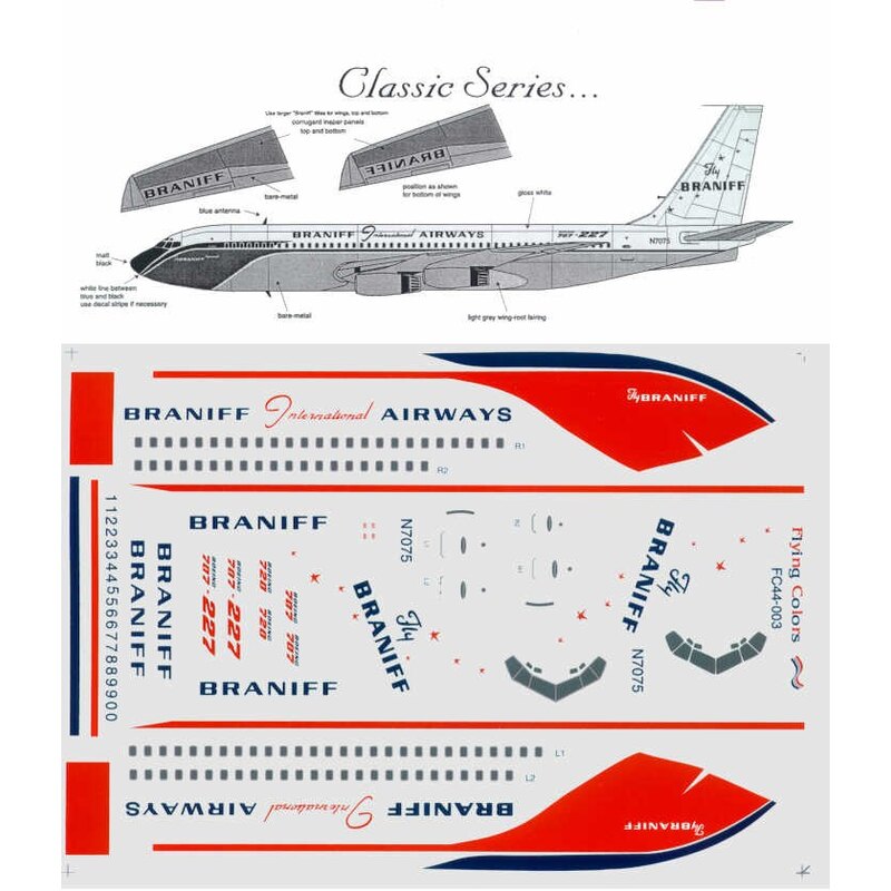 Décal Boeing 707-227 BRANIFF N7075 etc