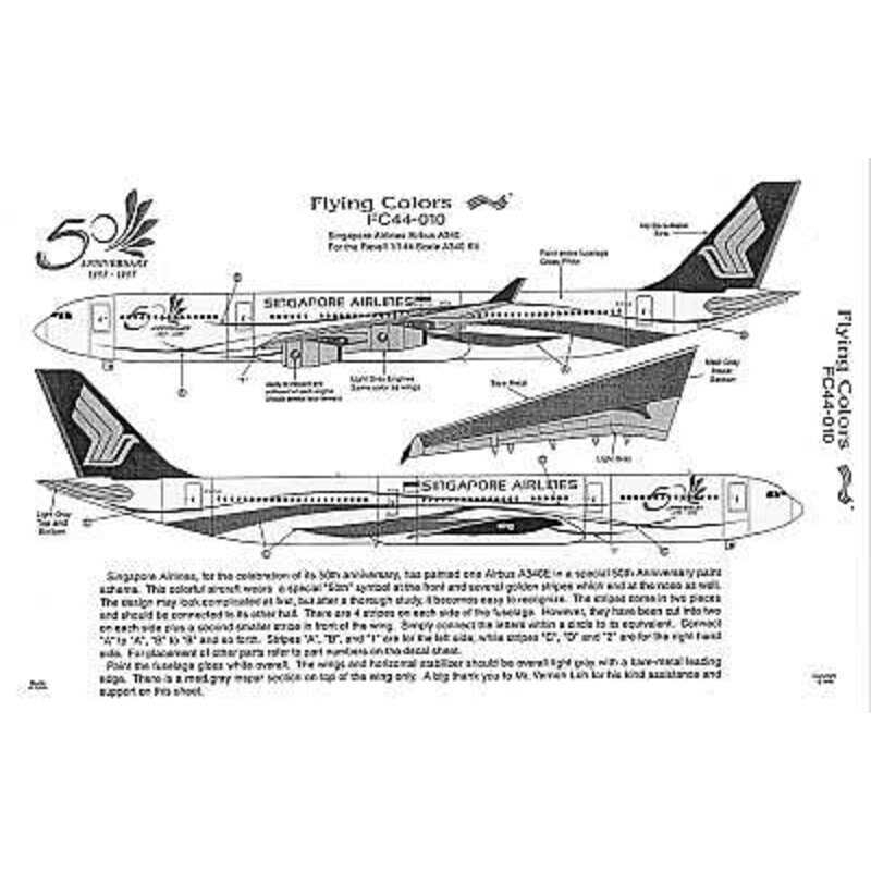 Décal Airbus A340 SINGAPORE AIRLINES 50th Anni scheme 9V-SJE