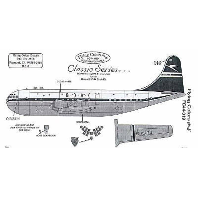 Décal Boeing B377 Stratocruiser BOAC final scheme Blue tail all regis