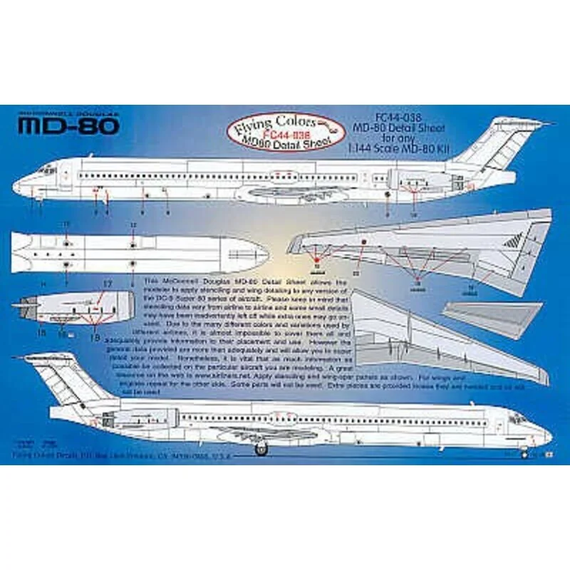 Décal MD-80 Detail sheet. Inc windows doors inspar panels etc (designed to be used with Minicraft and Revell kits)