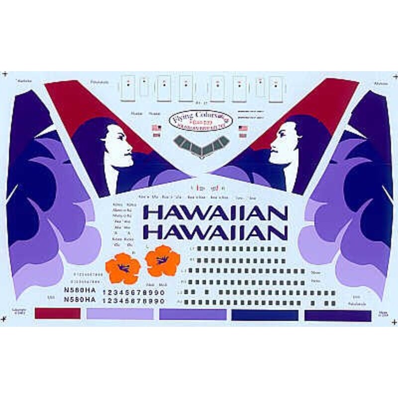 Décal Boeing 767 HAWAIIAN Airlines 2002 scheme. All Registration and names. Revised and reprinted for use on either the Revell o