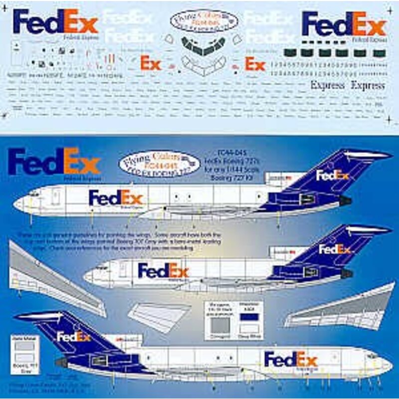 Décal Boeing 727-100/-200 FED EX inc fleet names and registrations