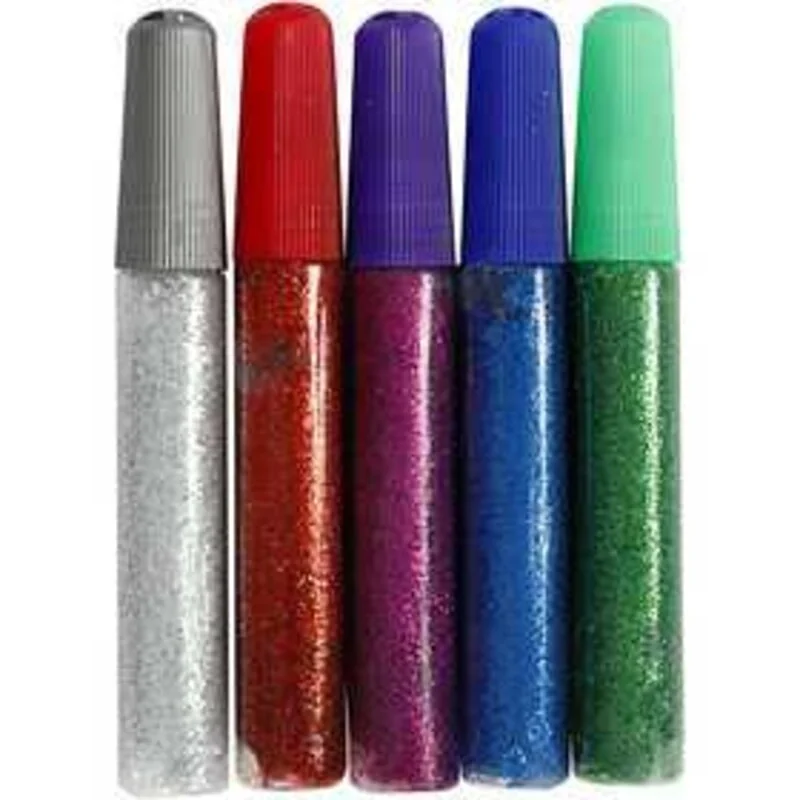 Colle pailletée, 10 ml, Couleurs assorties, 5pièces