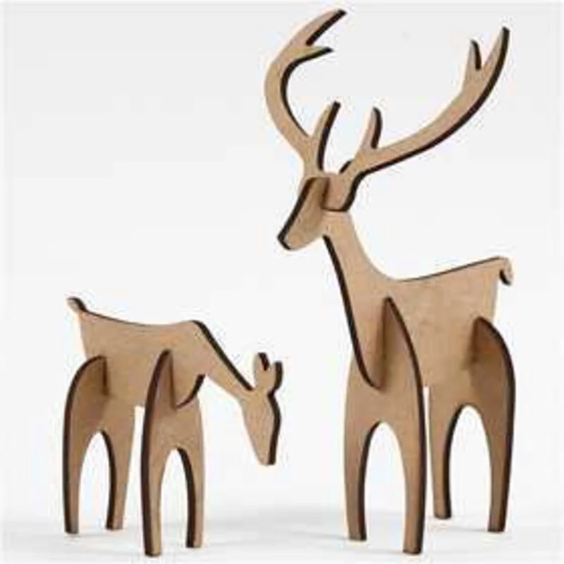 Cerf et biche, h: 5+12,5 cm, L: 6,5+8 cm, MDF, 1set