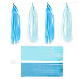 Papiers divers Pompons de papier, bleu, bleu clair, dim. 12x35 cm, 14 gr, 12pièces