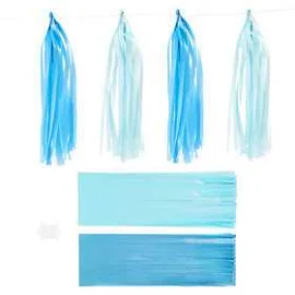 Pompons de papier, bleu, bleu clair, dim. 12x35 cm, 14 gr, 12pièces