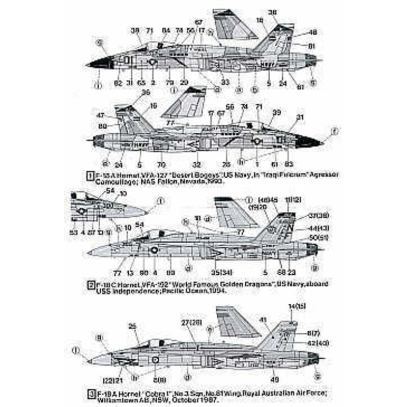 Décal McDonnell Douglas F/A-18A Hornet McDonnell Douglas F/A-18C Hornet (3) USN 162415/Red 01 VFA-127 Sand Aggressor scheme NAS 