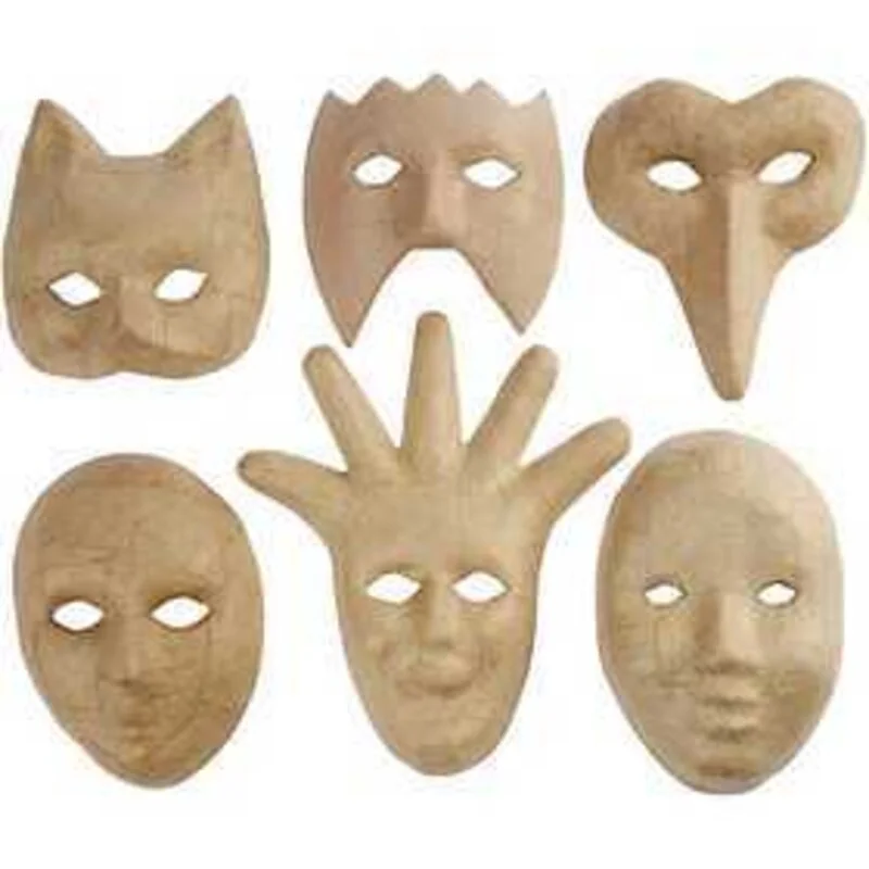 Masques, h: 12-21 cm, 6pièces