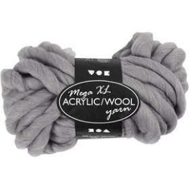 Pelote de laine Acrylique XL mélangée avec de la laine, L: 15 m, gris, mega, 300gr