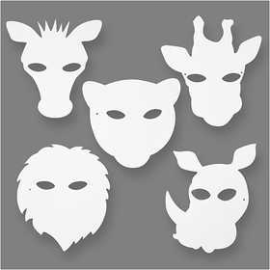 Masques d'animaux de la jungle, h: 22,5-25 cm, l: 20,5-22,5 cm, 16pièces, 230 gr