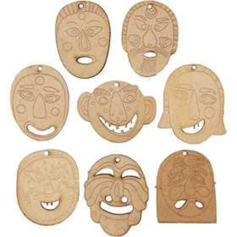 Masques, dim. 5,5-7 cm, ép. 4 mm, MDF, 24pièces