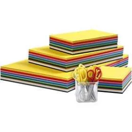 Papier cartonné de couleurs et set de ciseaux enfants, A3+A4+A5+A6 , 180 gr, 1set